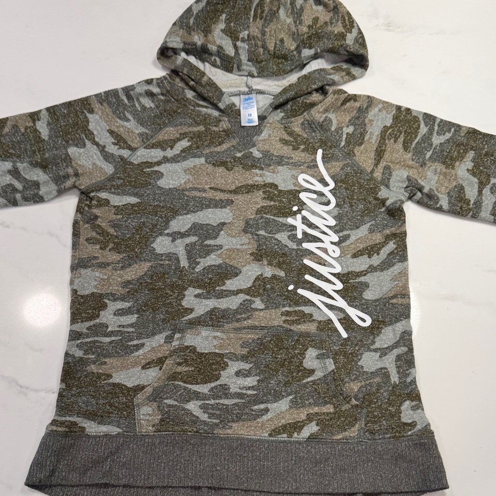Justice Green and Gray Camouflage Hoodie